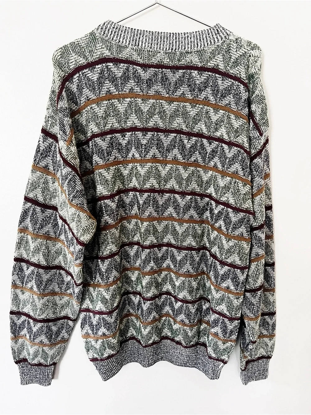 Vintage 80s 90s Mens Jantzen Grandpa Sweater Cotton Retro USA Grey Green Blue